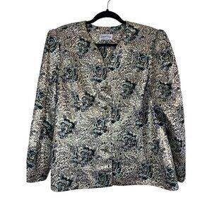 Katherine Lindsay Jacket L Green Floral Metallic Vintage Preppy Old Money Glam